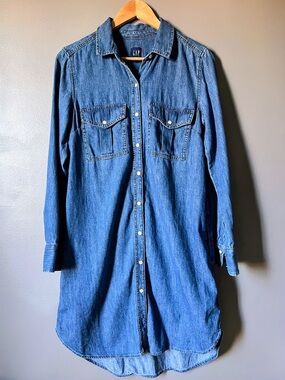 GAP Blue Denim Button-Front Shirt Dress